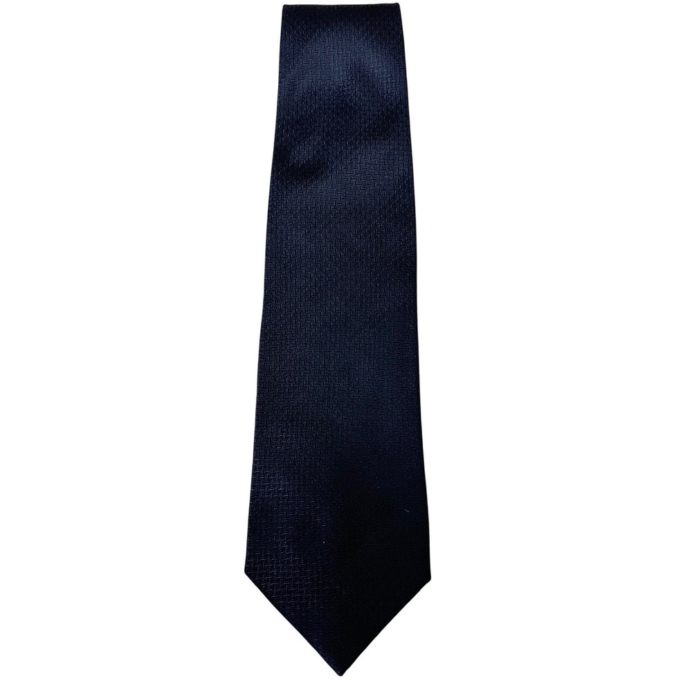 Ermenegildo Zegna Charcoal Grey Silk Micro Geometric Basketweave Tie Italy